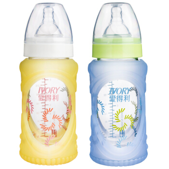 爱得利玻璃奶瓶带硅胶保护套高硼硅玻璃宽口径防摔新生儿宝宝奶瓶260ml A123